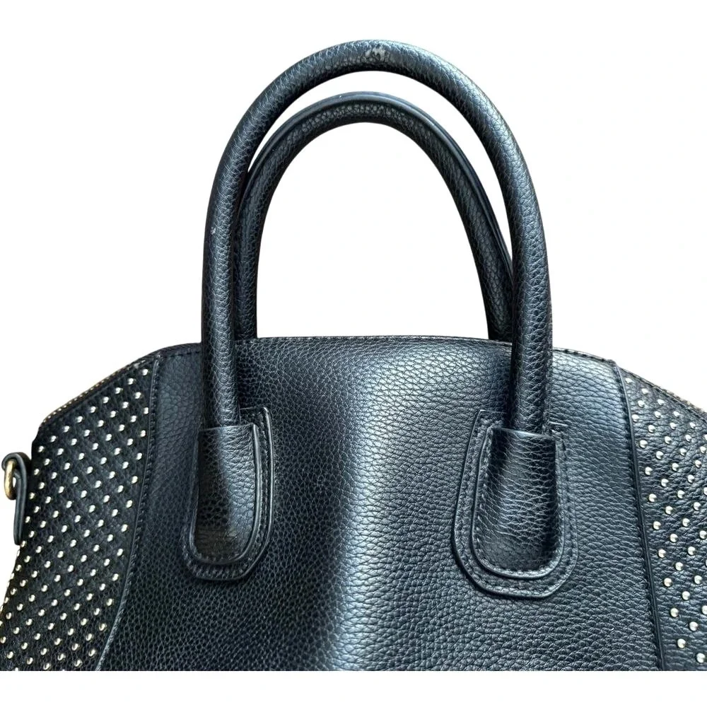 Miztique Satchel Handbag Womens Black Studded Pebbled‎ Vegan Leather Crossbody
